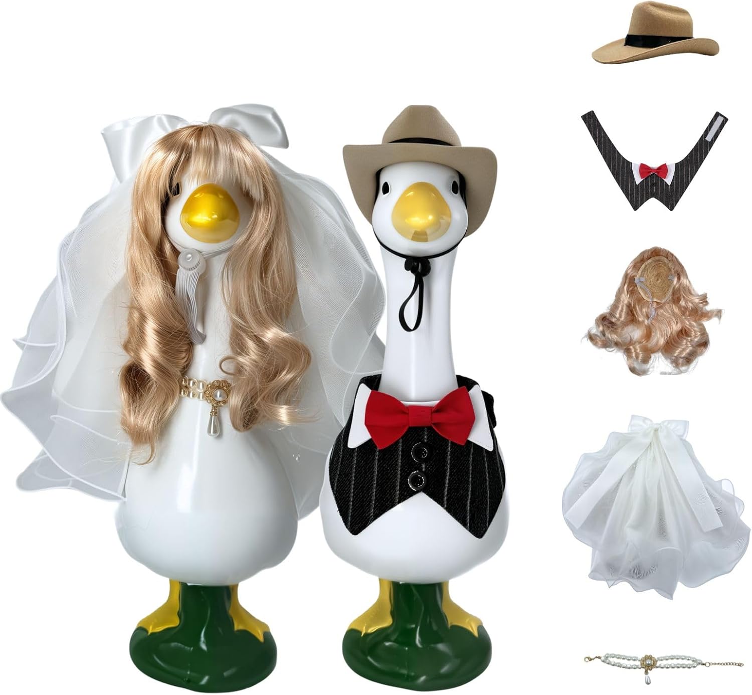 Juglok Wedding Porch Goose Outfit Set,Bride&Groom Accessories for Porch Goose Fits 17"-23" Goose Outdoor Patio Yard Lawn Art