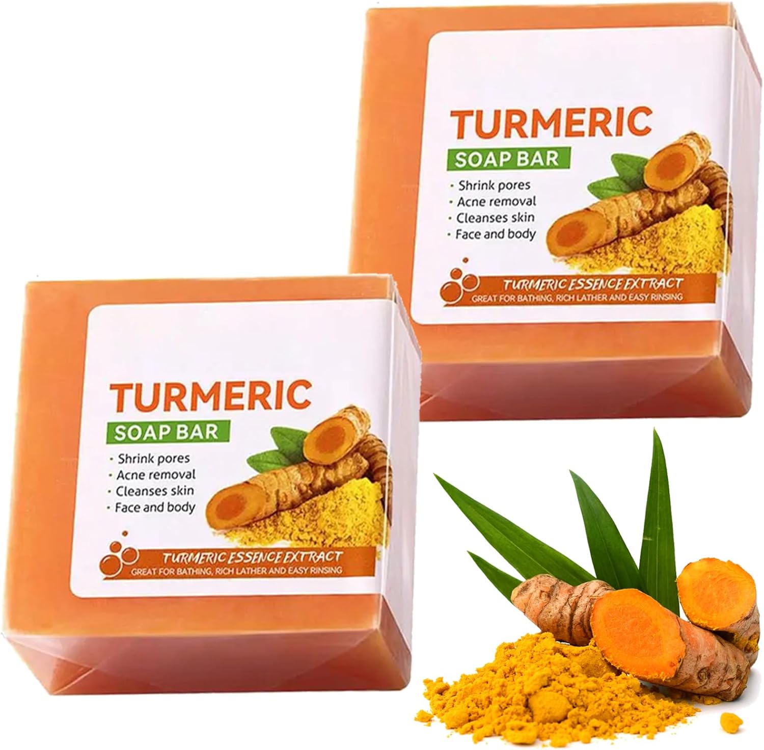 Turmeric Soap for Acne and Dark Spots - Turmeri-c Soap Bar - Smooth Tender Clean Skin Dirt - Moisturize Hydrate Restore Elasticity Radiance - Firm Pore Remove Pigment (Turmeric Soap 2PCS)