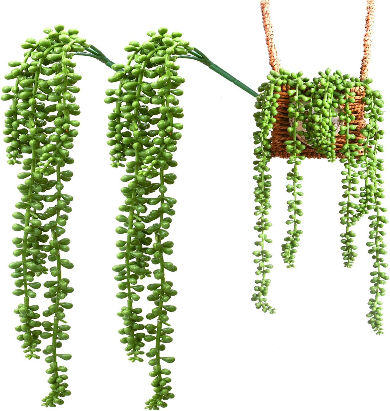 funvce 2pcs Artificial Hanging String of Pearls Plant, 10 inch Artificial Succulent Plants Fake Lover Tears Basketplant Hanging Vine for Indoor Outdoor Wedding Party Home Garden Wall Decoration