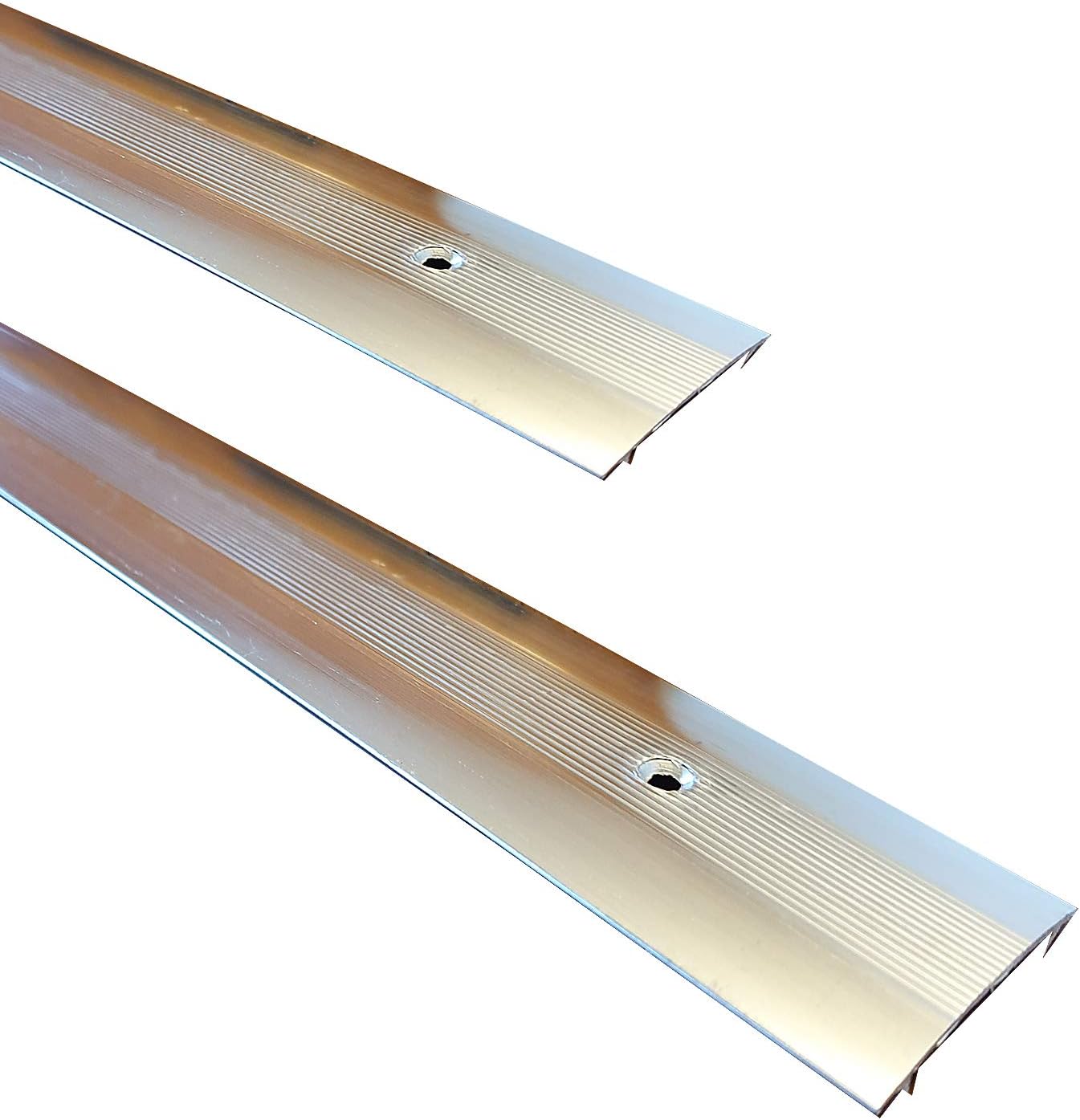 Carpet Threshold Cover Strips in High Lustre Polished Aluminium - Two Silver Floor Bars for Doorways Between Carpet - Industry Standard Floor Trims - Screws Included - 901mm