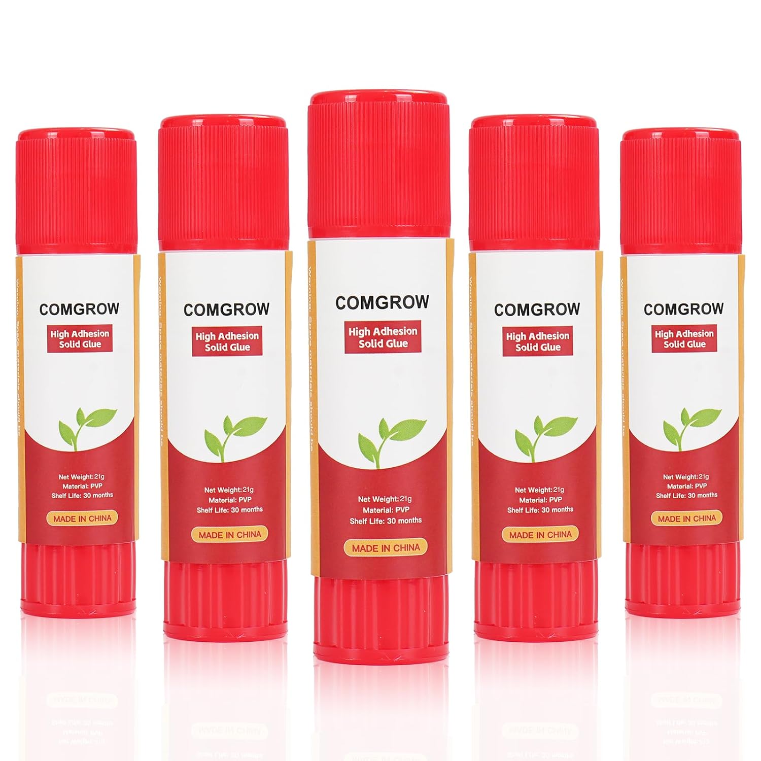 Comgrow 3D Printer Glue Stick 5 Pack, Warping Reducing 3D Printer Glue Stick for Hot Bed 3D Printer Bed Adhesive PVP Solid for PLA/ABS/PETG/PC/PA/TPU 21g/0.74oz