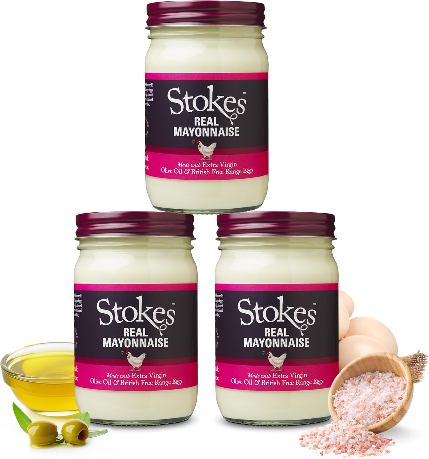Stokes Real Mayonnaise 3PK, Rich & Creamy Real Mayo, Perfect With Chips Or To Make Delicious Egg Mayo, Smooth & Silky Real Mayonnaise Made With British Free Range Eggs, Perfectly Textured, 345g Jar