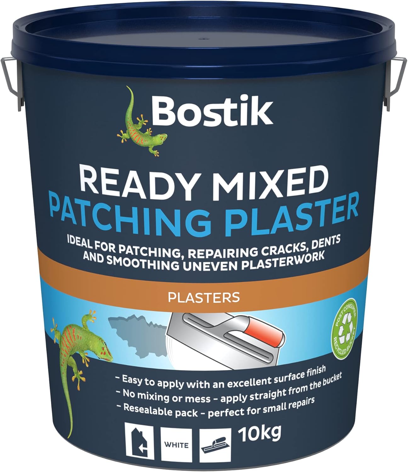 Bostik Ready Mixed Patching Plaster, Ready to Use, Ideal for Patching, Repairing Cracks, Dents and Smoothing Uneven Plasterwork, Colour: White, Size: 10kg