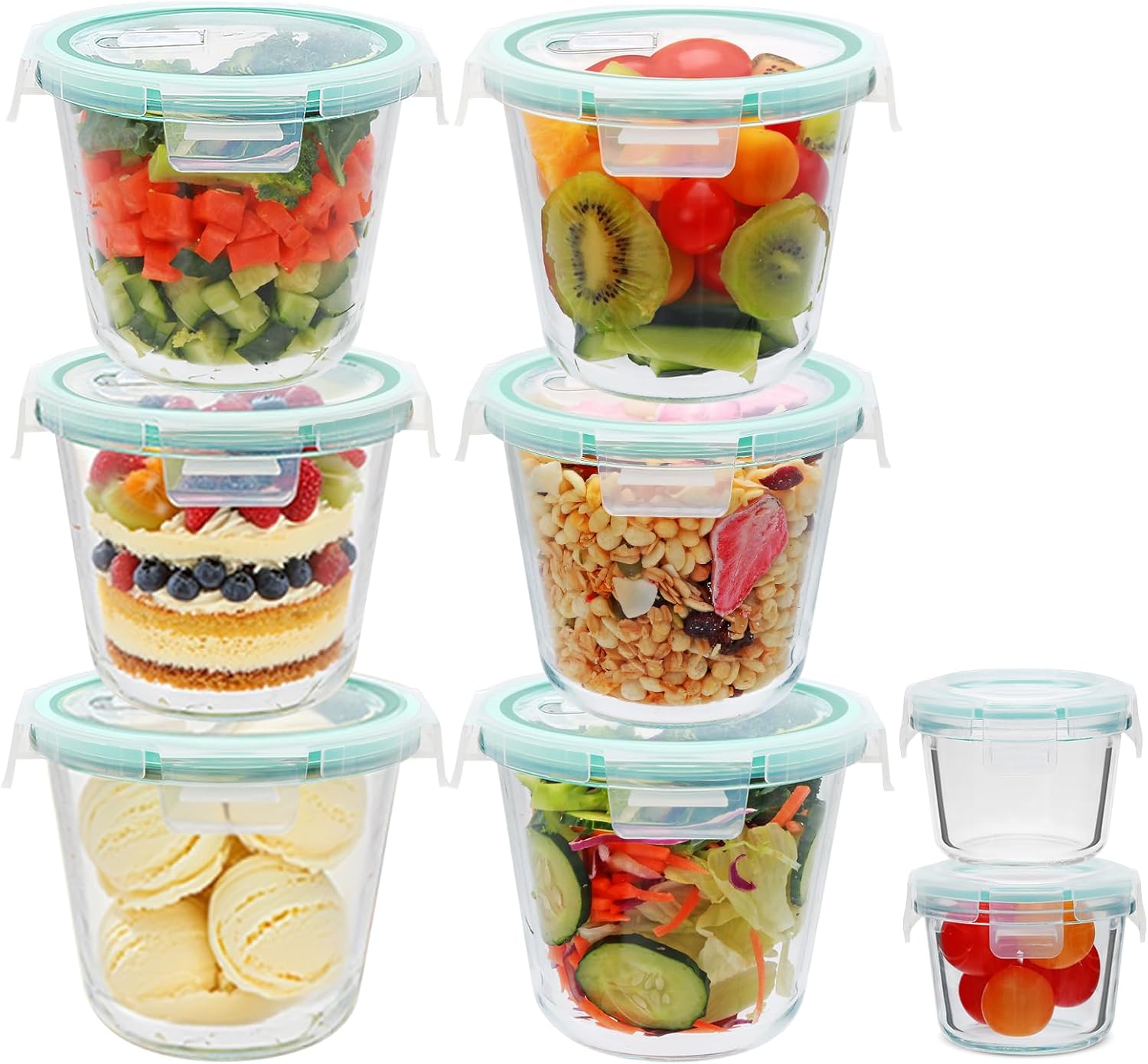Brajttt Glass Food Storage Containers with Lids Reusable, 6 Pack 23 oz Soup Containers with Locking Lids,Round Glass Meal Prep containers for Kitchen Storage,Microwave,Fruit and Ice Cream containers