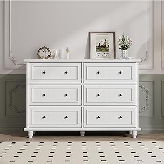 Scurrty 6 Drawer Dresser, Antique Chest of Drawers,Large Cabinet with Storage, Big Dresser for Clothes in Bedroom, Living Room (White)