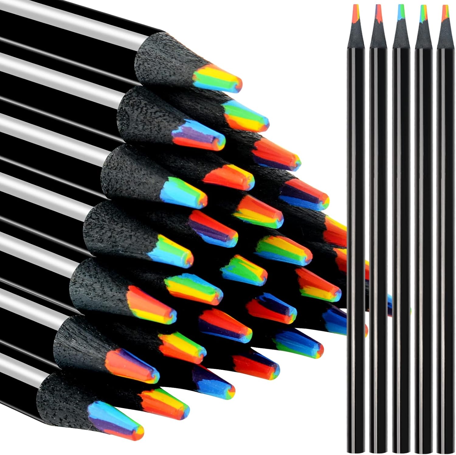 nsxsu Stocking Stuffers Art Supplies, 12 Pcs 7 in 1 Black Wooden Rainbow Pencils Bulk, Multicolored Pencils Assorted Colors for Adults Drawing Coloring Sketching, Pre-sharpened