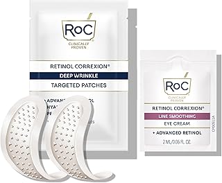RoC Retinol Correxion Deep Wrinkle Non-Invasive Targeted Patches with Hyaluronic Acid + Firming Peptides for Forehead, 11 Lines, Crow’s Feet and Laugh Lines, (6 Patches) with Retinol Eye Packette