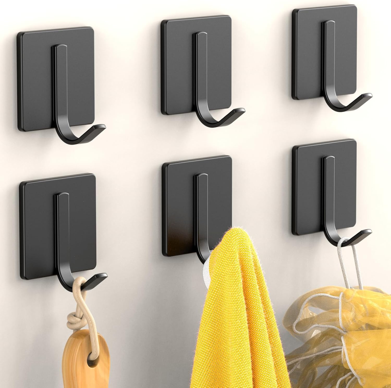 Batur Towel Hooks, 6 Pack Improved Adhesive Hooks, Wall Hooks for Hanging Heavy Duty, Waterproof Shower Hooks for Wall, Towel Holder Hanger Wall Mounted, Towel Racks for Bathroom, Kitchen, Bedroom