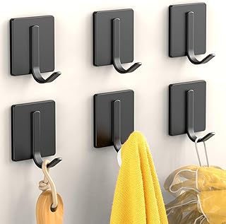 Batur Towel Hooks, 6 Pack Improved Adhesive Hooks, Wall Hooks for Hanging Heavy Duty, Waterproof Shower Hooks for Wall, Towel Holder Hanger Wall Mounted, Towel Racks for Bathroom, Kitchen, Bedroom