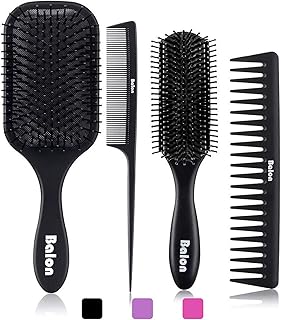 4Pcs Paddle Hair Brush, Detangling Brush and Hair Comb Set for Men and Women, Great On Wet or Dry Hair, No More Tangle Hairbrush for Long Thick Thin Curly Natural Hair