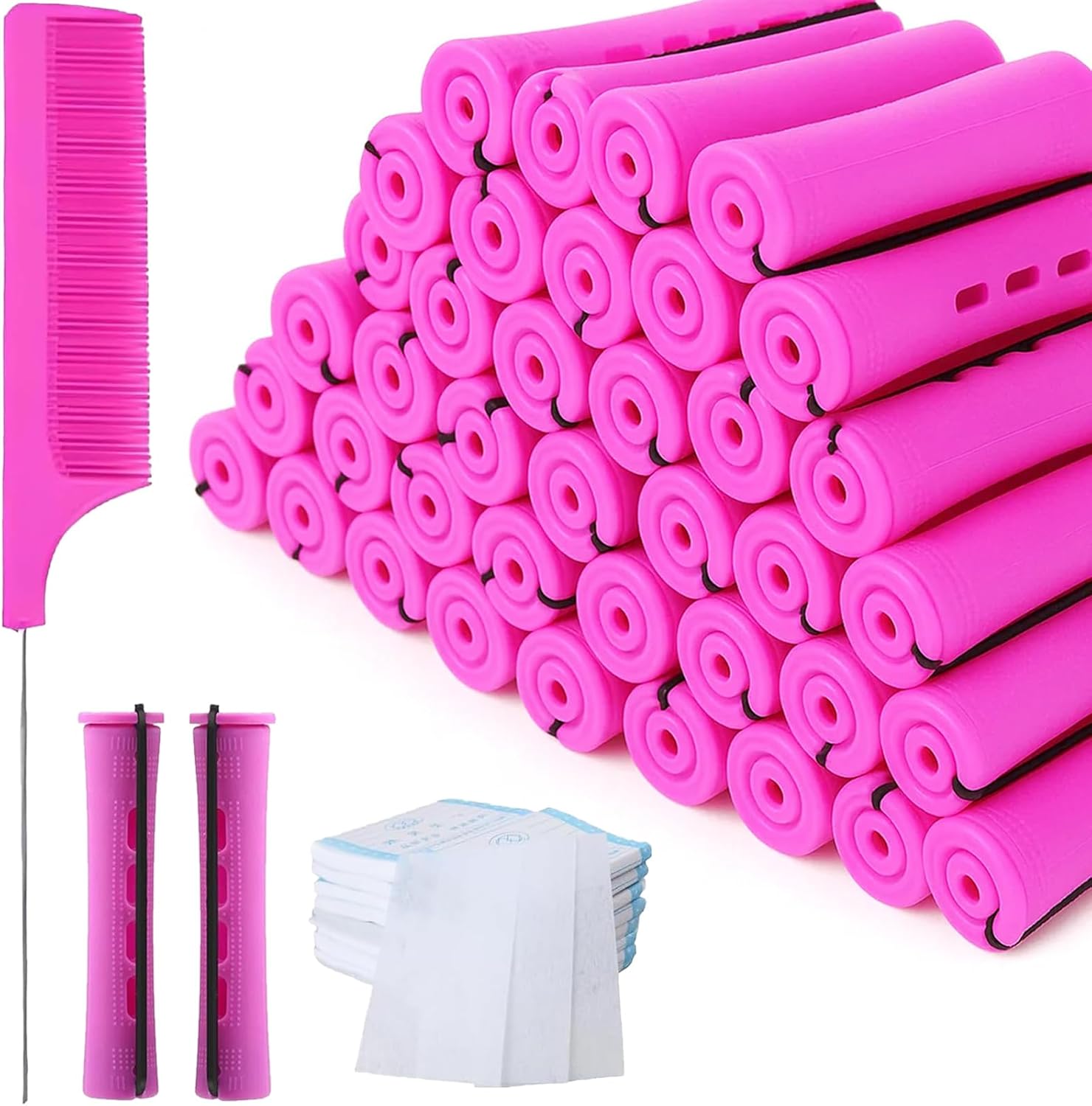 71PCS Perm Rods Hair Rollers Perm Kit, 40 Perm Rods 1 Comb and 30 Paper Plum Red Hair Roll 0.75inch for Long Short Hair Styling Tool Hair Curlers Diy Hairstyle