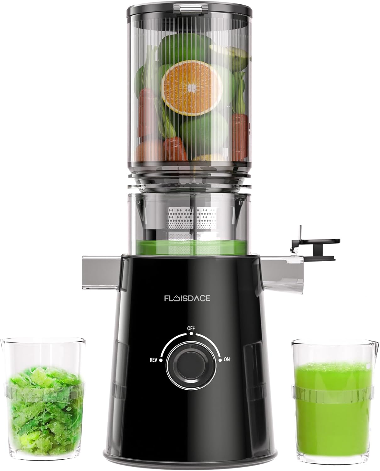 Cold Press Juicer, Slow Chew Juicer Machines with 5 Inch Feed Channel for Whole Fruits and Vegetables, Stainless Steel Slow Chew Juicer, Easy