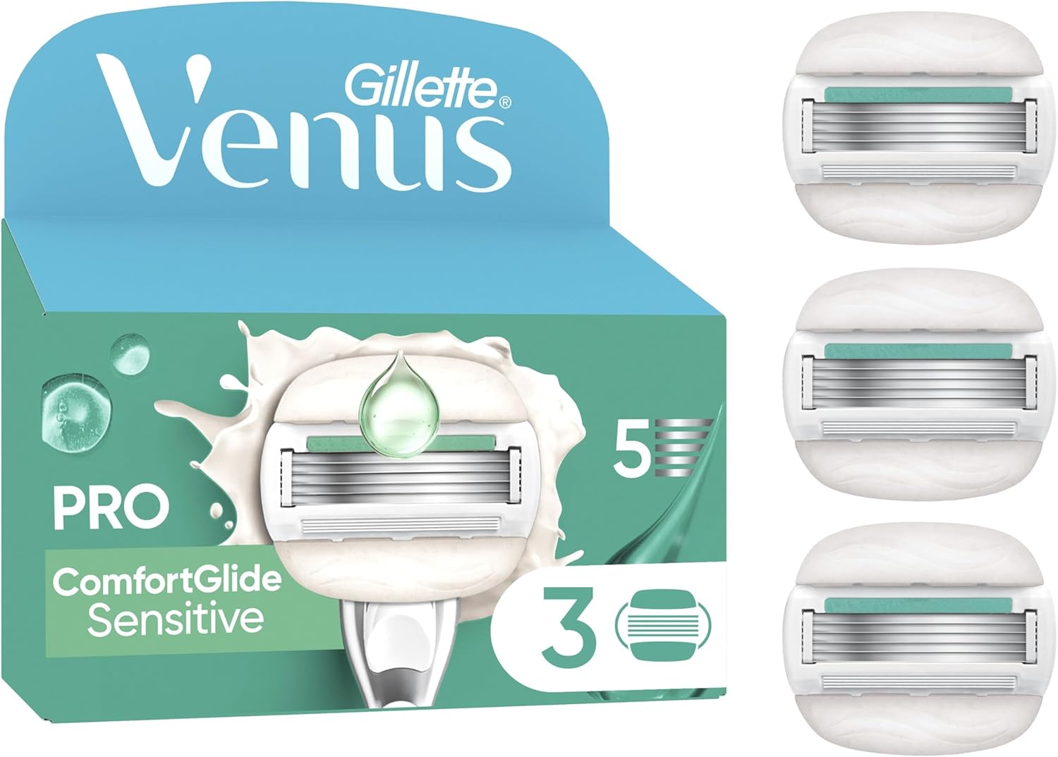 Gillette Venus ComfortGlide Sensitive, 3 Razor Blade Refills