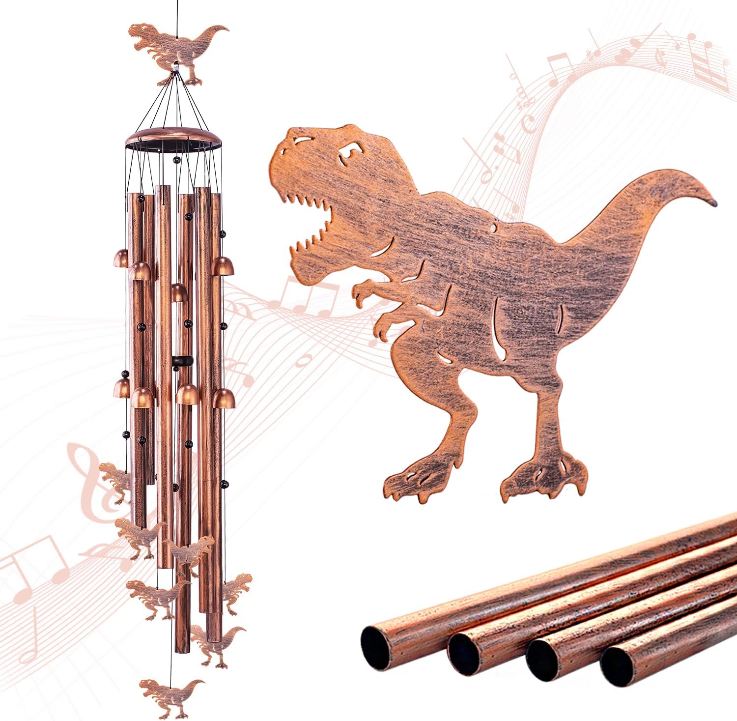 Extra Large Dinosaur Wind Chimes Outdoor Dinosaur Gifts for Women Men Mom Gardening Birthday Gifts Metal Memorial WindChimes for Outside/Indoors, Lawn, Patio, Yard Art, Garden Decor, Yard Decoration