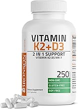 Bronson Vitamin K2 (MK7) with D3 Supplement Bone and Heart Health Non-GMO Formula 5000 IU Vitamin D3 & 90 mcg Vitamin K2 MK-7 Easy to Swallow Vitamin D & K Complex, 250 Capsules