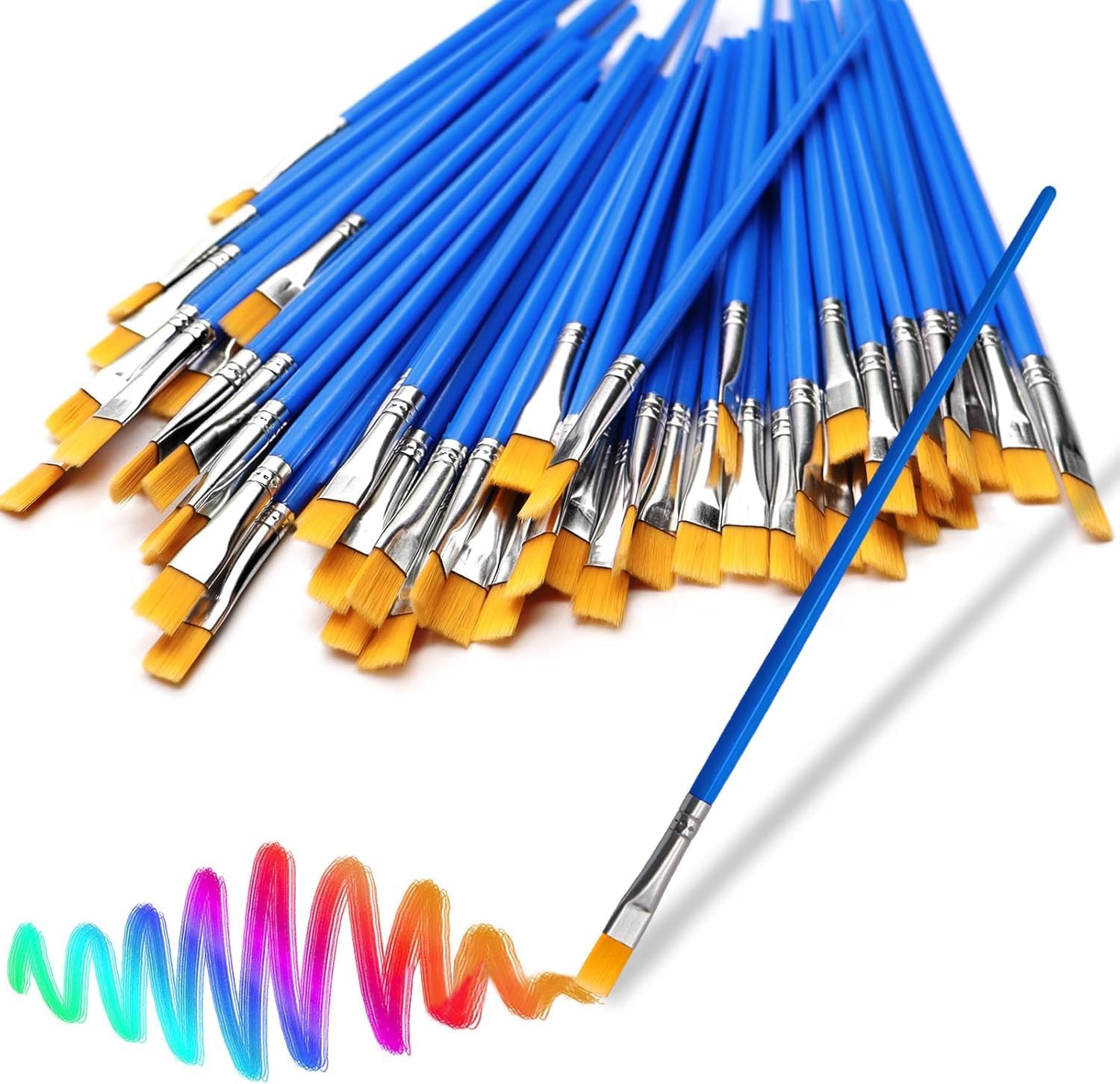 50Pcs Paint Brushes for Acrylics Painting Bulk Kids Paintbrushes Flat Nylon Hair Crafts Brush Small Oil Watercolors Artist Supplies for Children and Adult, Blue