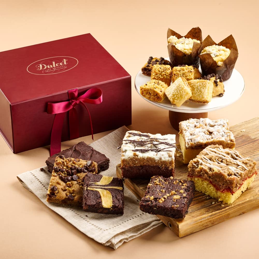 Dulcet Gift Baskets Baked Goods Gift Basket for Graduation Gifts, Birthdays, and All Other Occassions - Fresh Gourmet Assorted Brownies, Crumb Cakes Rugelah, and Muffins - Gourmet Baked Food Snacks