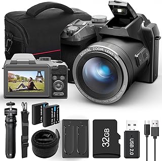 NBD Digital Camera for Photography Autofocus, 64MP 4K vlogging camera for YouTube with Strap&Tripod,16X Anti-Shake Compact Travel Camera with WiFi & App Control,SD Card, 2 Batteries (S200 Black)