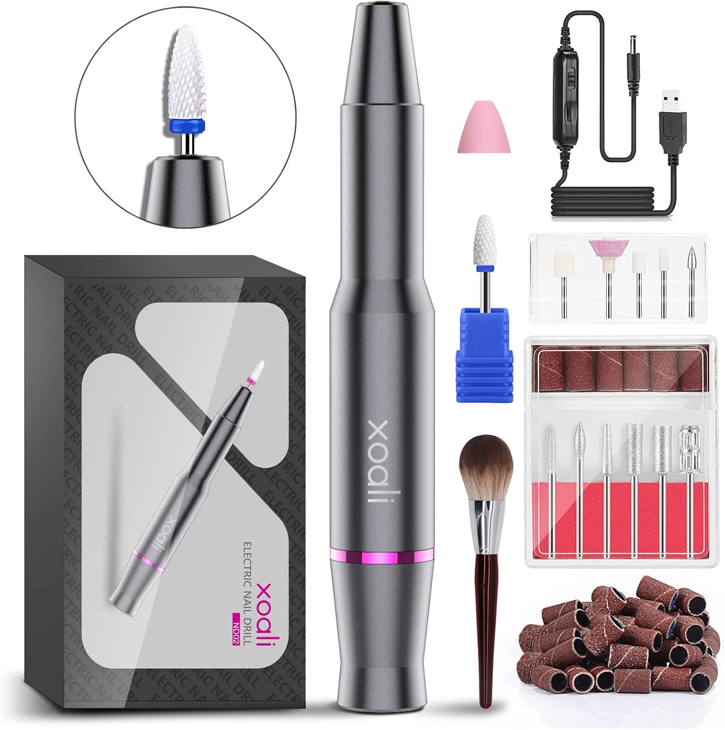 Xoali Electric Nail Files 25000RPM, Professional Nail Drill 12 in 1, Speed-Adjustable Efile Kit with Ceramic Bit for Nail Drill, Manicure and Pedicure Tools for Nail Art DIY, Home or Salon Use