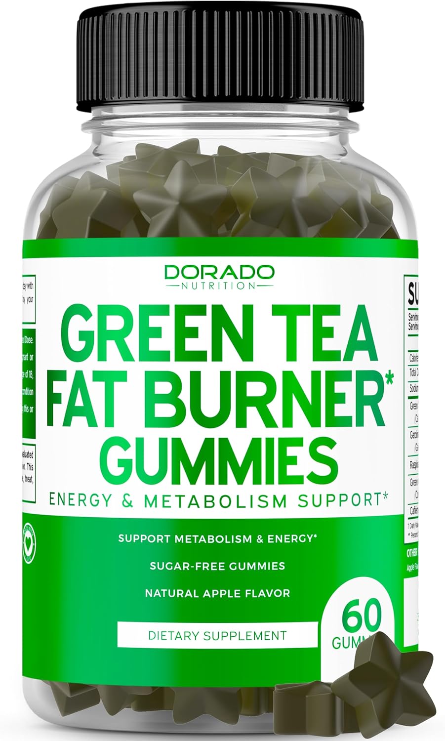 Green Tea Fat Burner Weight Loss Gummies (60 Count) Fat Burner Women - Appetite Suppressant Weight Loss Supplement for Men & Women with Apple Flavored - Third Party Tested - USA Made