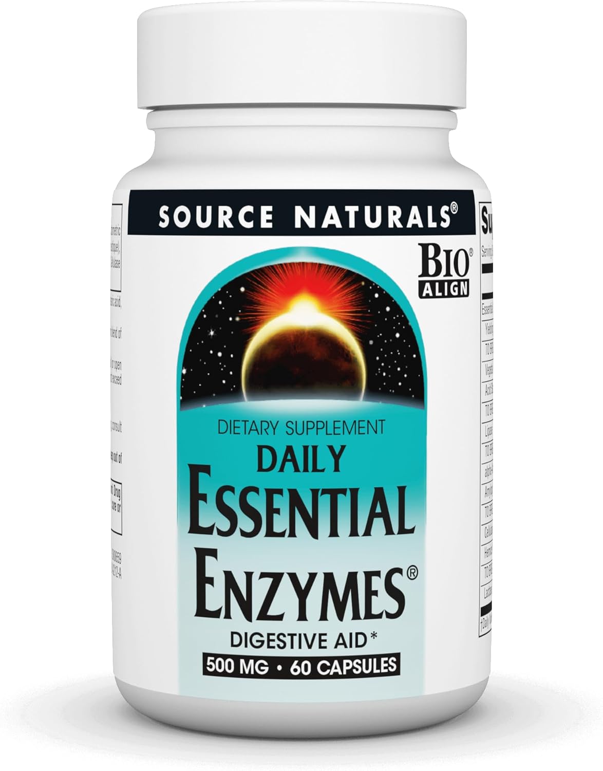 Source Naturals Essential Enzymes 500mg Bio-Aligned Multiple Enzyme Supplement Herbal Defense for Digestion, Gas, Constipation & Bloating Relief - Supports A Strong Immune System - 60 Capsules
