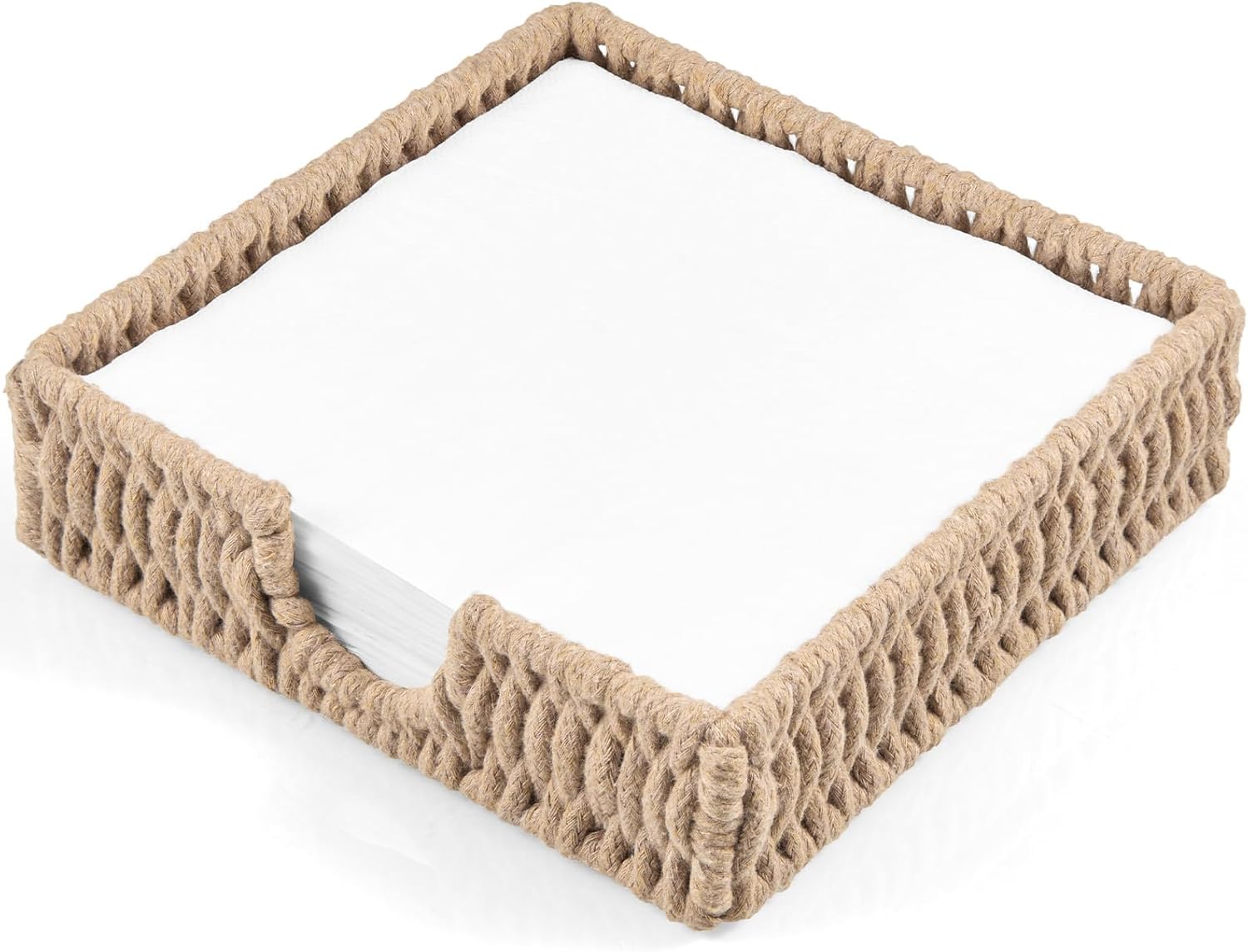 Napkin Holder for Table, Woven Cotton Rope Napkin Holders For Paper Napkins, Wicker Napkin Holders for Kitchen Dinner Table Boho Decor and Accessories, Square Napkin Basket and Serving Tray