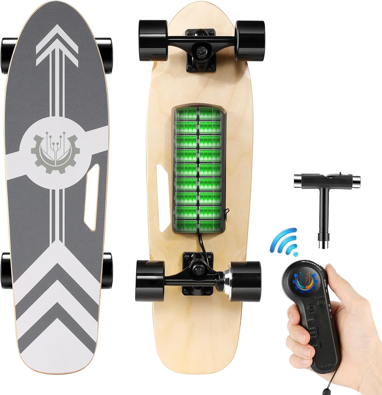 Caroma Electric Skateboard with Remote, 350W Electric Longboard for Kids Adults, 12.4MPH Top Speed, 8 Miles Range, 7 Layers Maple, 3 Speed Gears Adjustable for Beginners and Experts