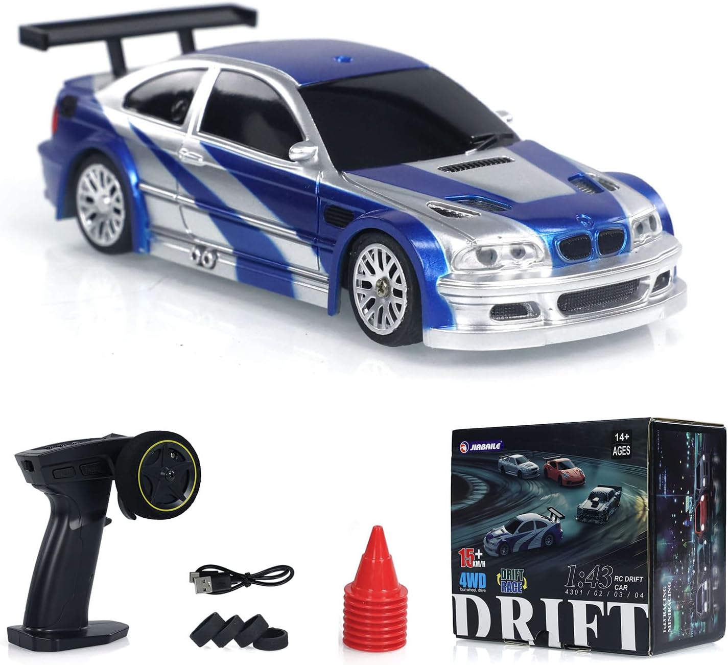 wheelfun 1/43 RC Drift Car, Ready-to-Run, High Speed Four-Wheel Drive, Proportional Remote Control, Simulation Lights
