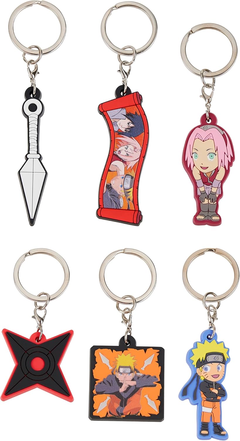 Naruto Boys Wallet and Keyrings for Kids - Mini Figures 6 Keychains or Wallet and Keyrings Gift Set - Kids Anime Gifts (Multi Keyrings Set)