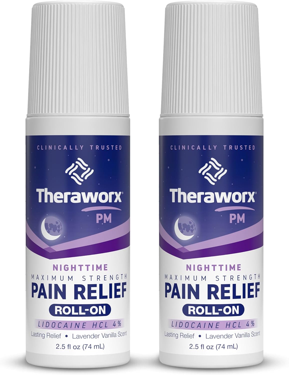 Theraworx Nighttime Maximum Strength Pain Relief Roll-on with Lidocaine – 2.5 oz - 2 Count