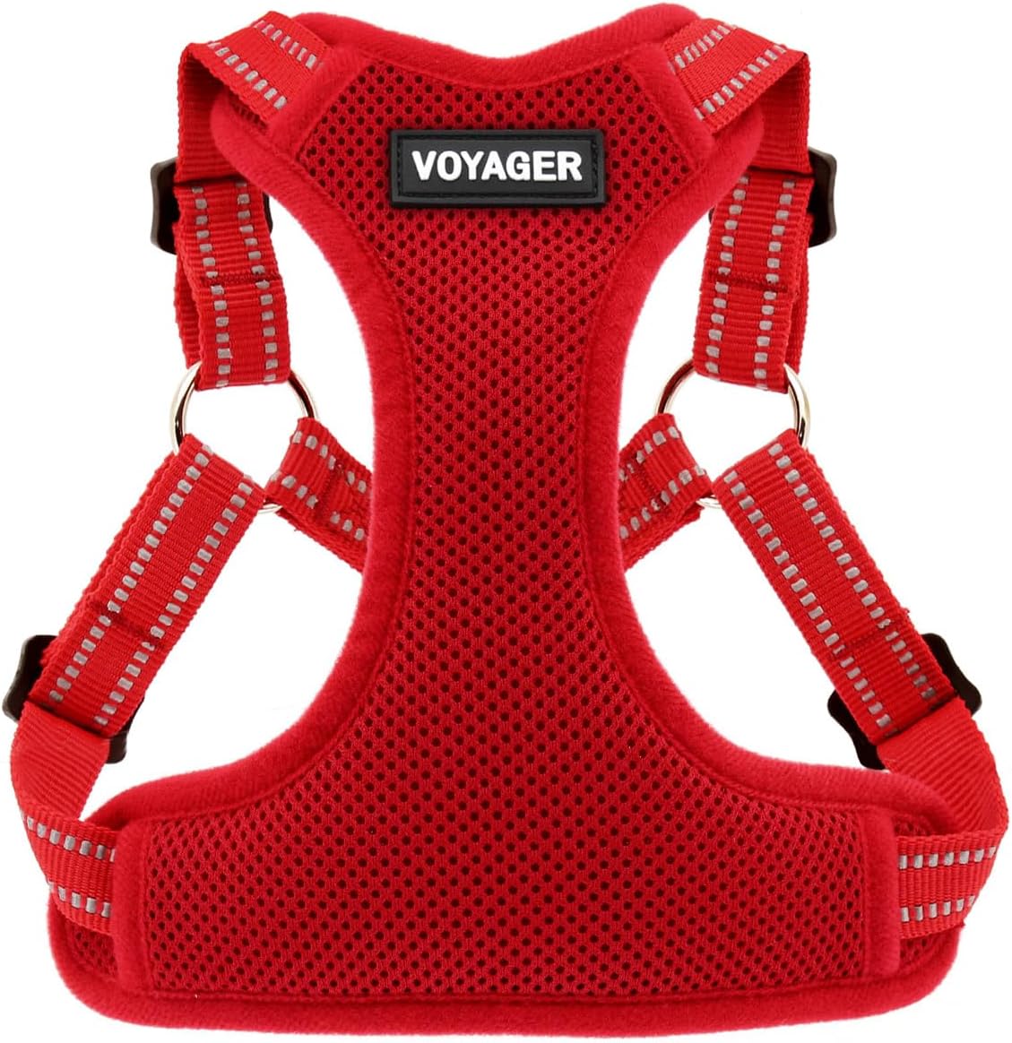 Best Pet Supplies Voyager Adjustable Dog Vest Harness Breathable No Pull Harness for Small, Medium, Large Dogs, Harness for Walking, Jogging, Easy Step-in, Reflective Stripes - Red, S