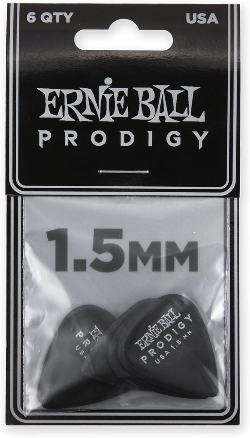 Ernie Ball Prodigy Guitar Picks, Standard, Black 1.5mm, 6-pack (P09199)