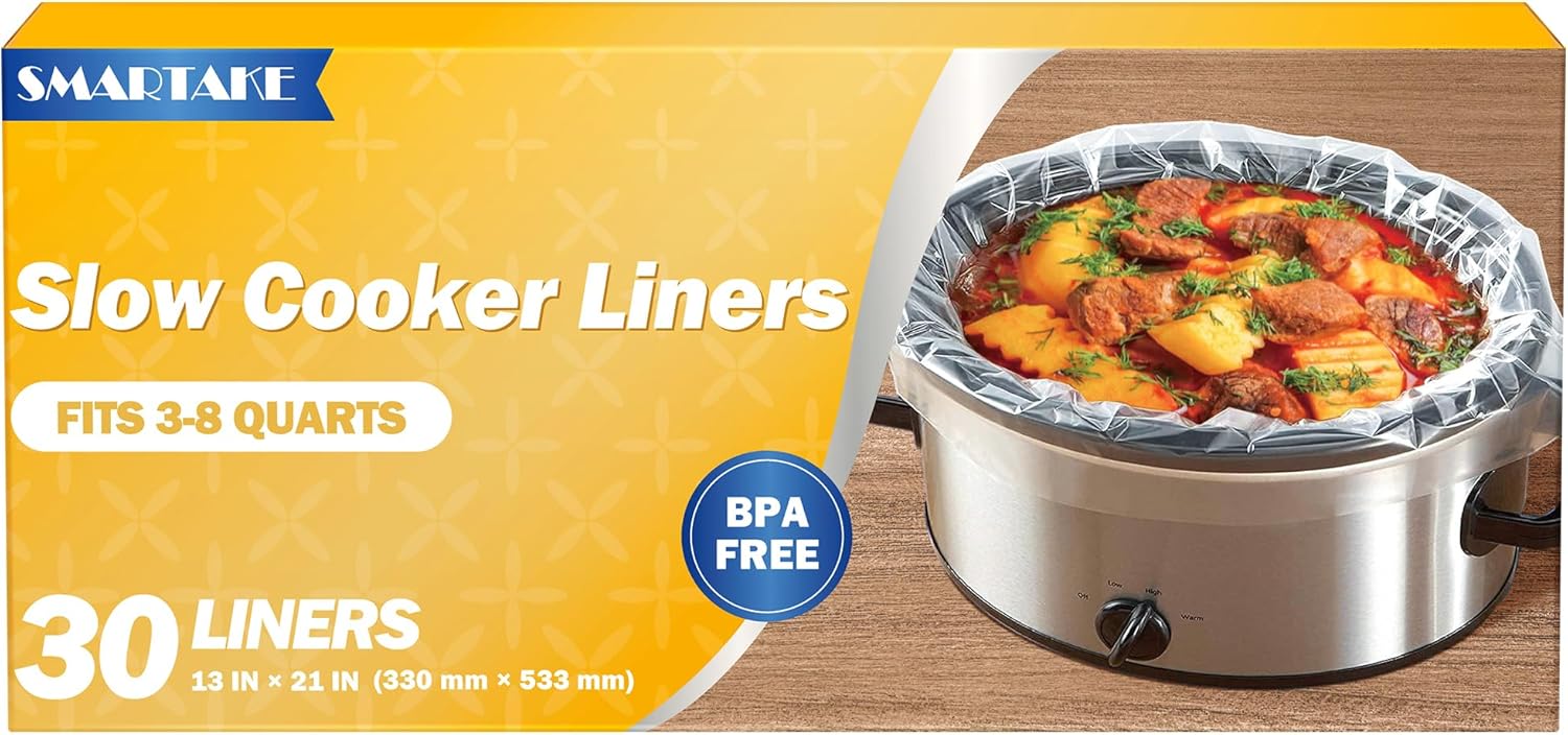 SMARTAKE Slow Cooker Liners, Crockpot Liner 13"x 21" Crockpot Liners Disposable Crock Pot Bags, Fit 3QT to 8QT for Slow Cooker, Crockpot, Cooking Trays, Suitable for Oval & Round Pots, 30 Liners