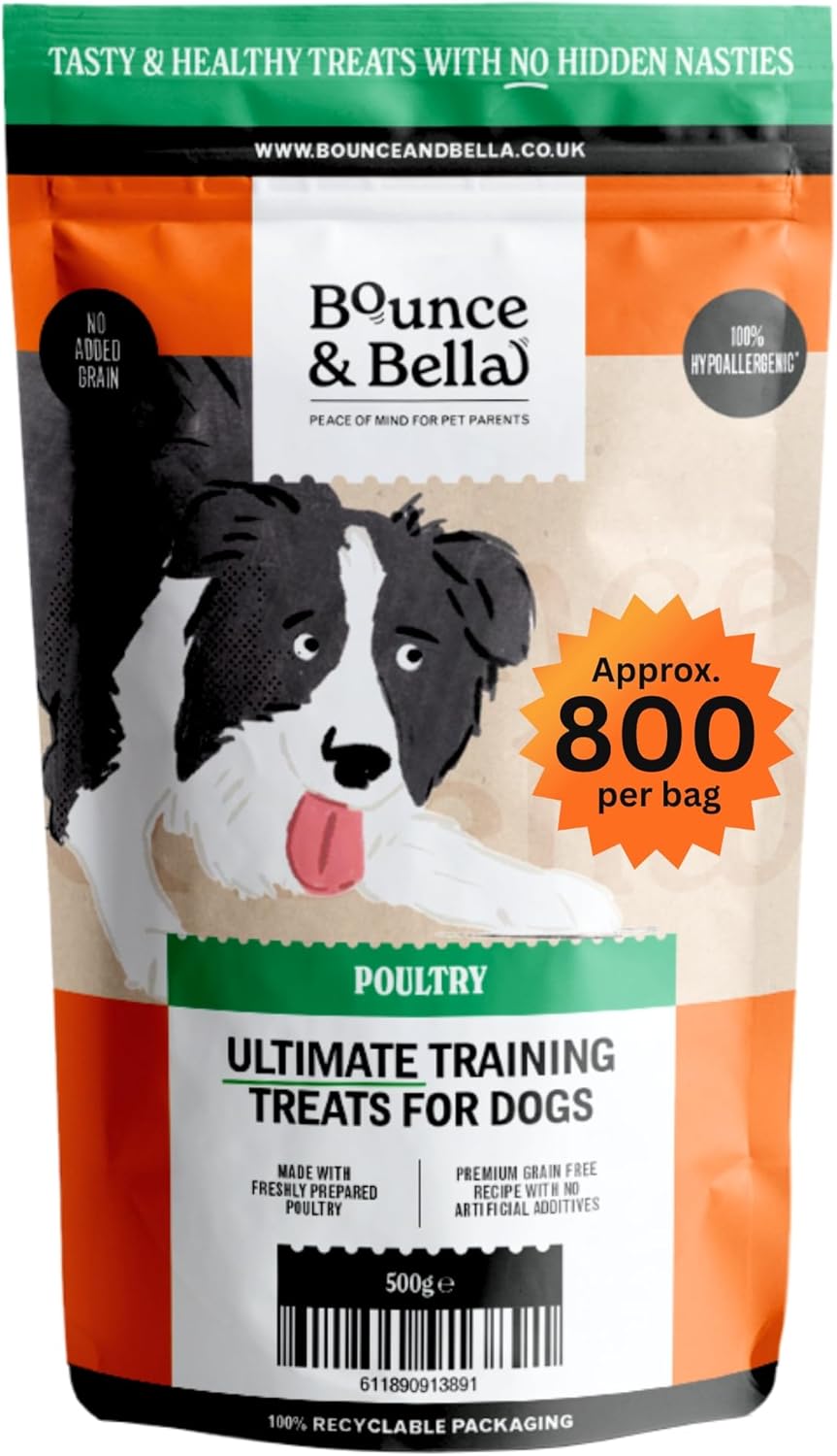 Bounce and Bella Grain Free Dog Treats - 800 Healthy Training Treats - 80% Fresh Poultry, 20% Potato & Sweet Potato - Hypoallergenic for Dogs with Sensitive Stomachs (1 Pack)
