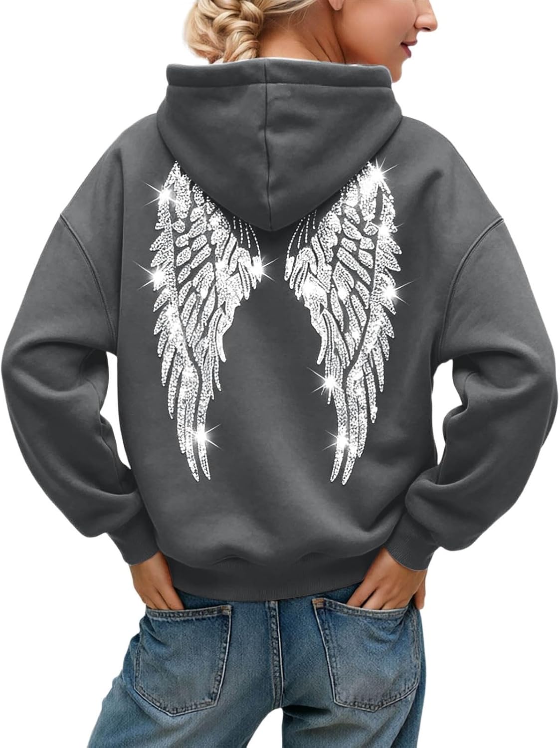 Angel Wing Hoodies for Women Wings Graphic Rhinestone Sweatshirt
