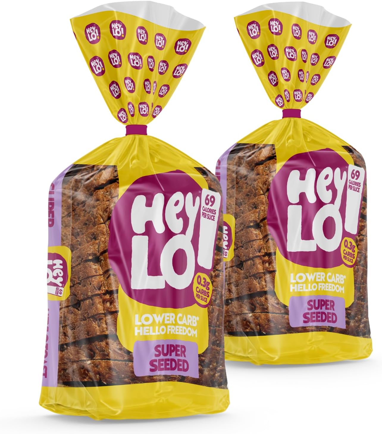 Heylo Seeded Keto Bread - 0.3g Carbs, 7.7g Protein | Low Carb | 16 Slices | Keto Food - Low Calorie Bread - Low Carb Sliced Loaf - 2 x 450g
