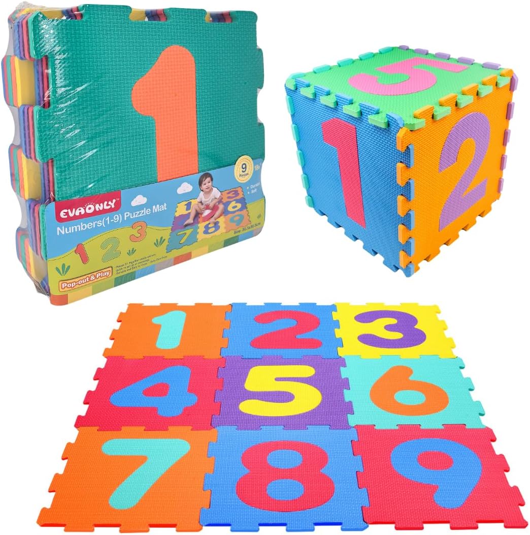 Daniel James Number Foam Mats - 9-Piece Interlocking Puzzle Mat with Pop-Out Numbers 1-9 for Baby, Toddlers & Kids - Soft EVA Foam Play Mat for Home, Nursery & Play Room - 91.5cm x 91.5cm