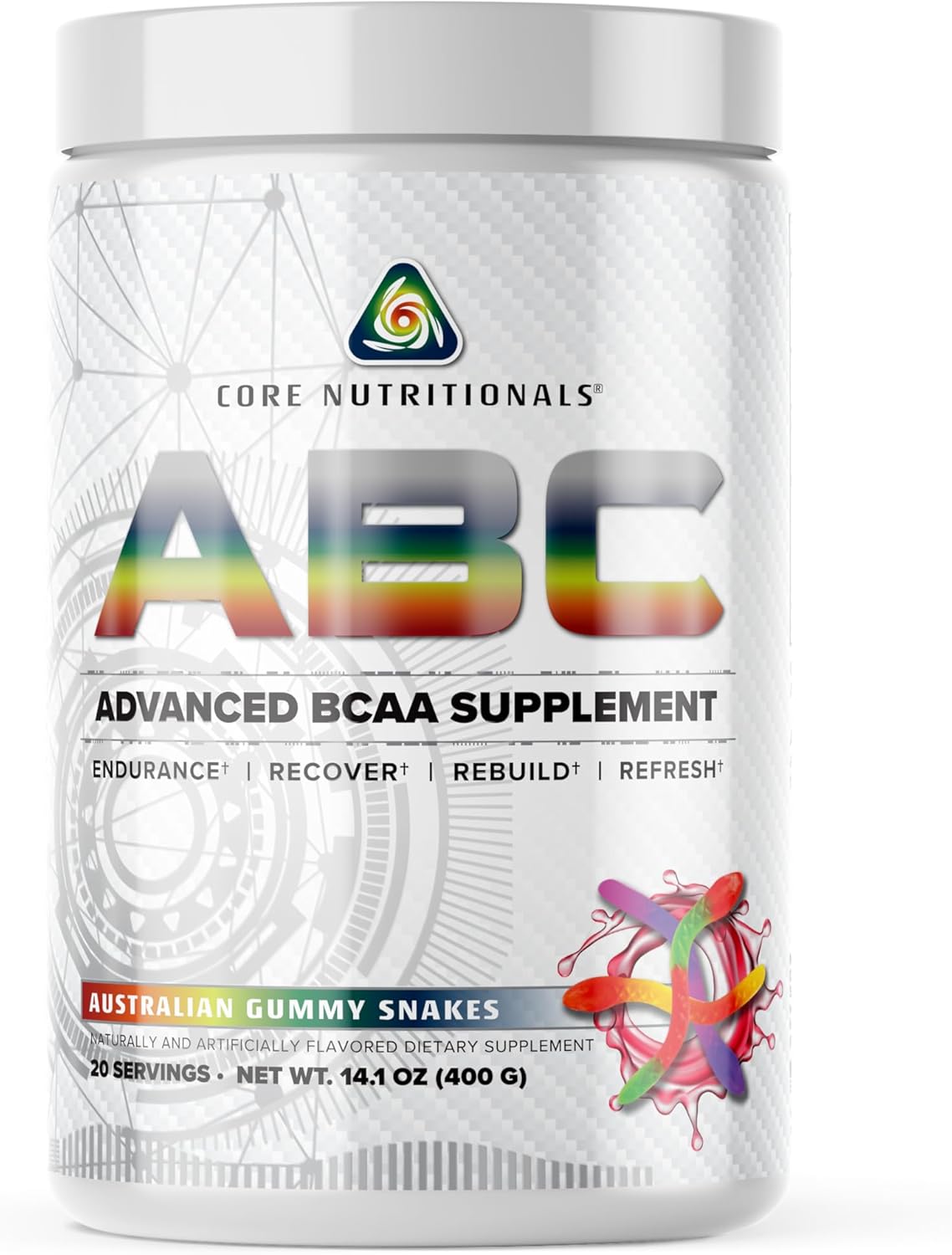 Core Nutritionals Platinum ABC Advanced Intra-Workout BCAA Supplement with 2.5 G Glutamine, Beta Alanine, Citrulline Malate, 20 Servings (Australian Gummy Snakes)