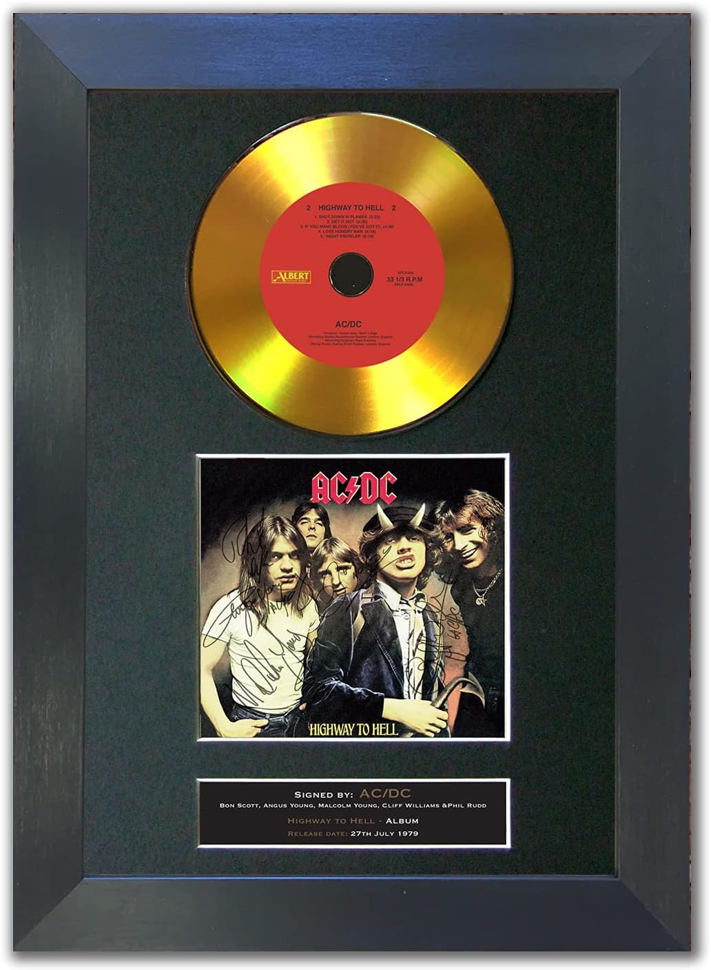 ACDC Highway to Hell GOLD DISC Album CD Signed Autograph Mounted Repro A4#150