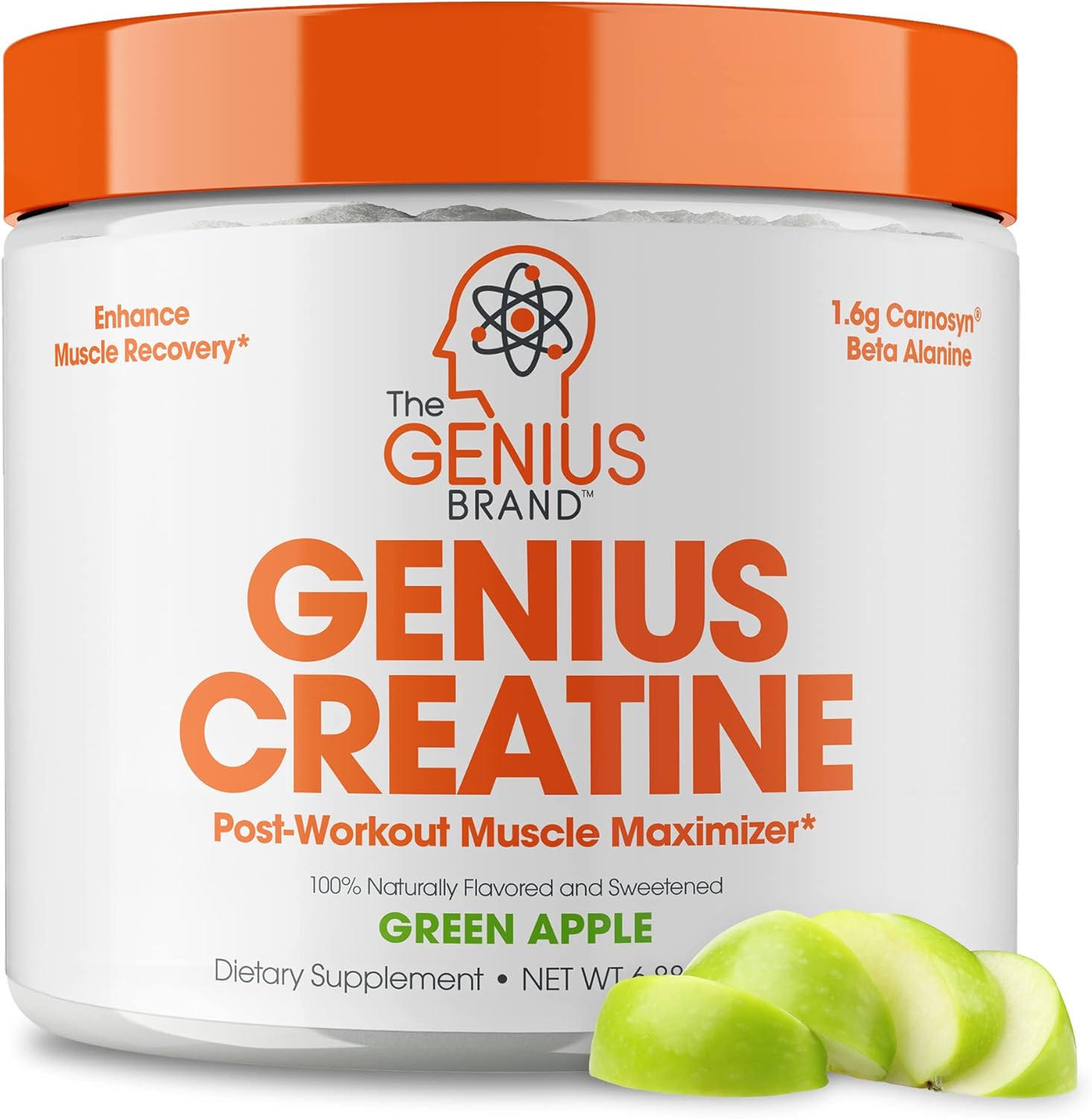 Genius Micronized Creatine Monohydrate Powder, Post Workout Supplement, Green Apple - 100% Naturally Flavored & Sweetened - Supports Muscle Building, Cellular Energy & Cognitive Function – 195g