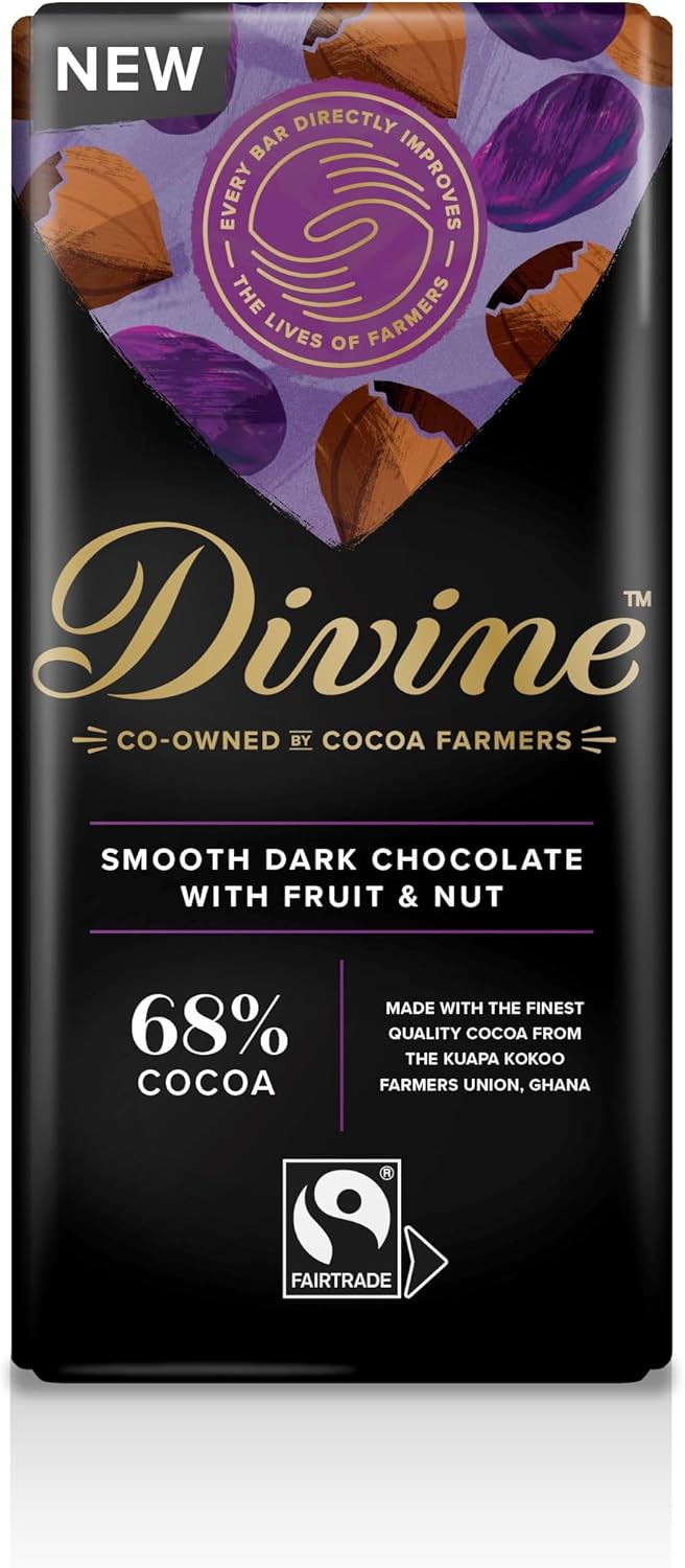 Divine 68% Dark Chocolate With Fruit and Nut, 90 g bar