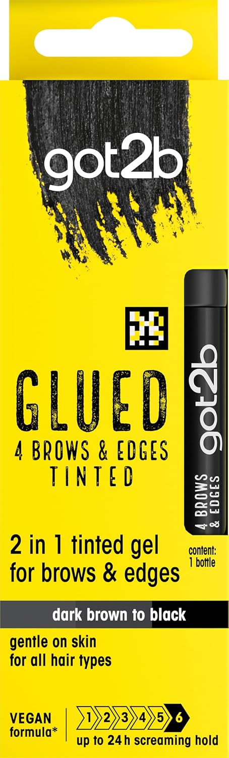 got2b Glued 4 Brows & Edges Tinted Gel 2 in 1 16ml, Buildable Colour Dark Brown to Black, Screaming Hold Brow Gel, Eyebrow Gel for Long-Lasting Looks, Vegan Formula*, Naturally-Derived Ingredients**