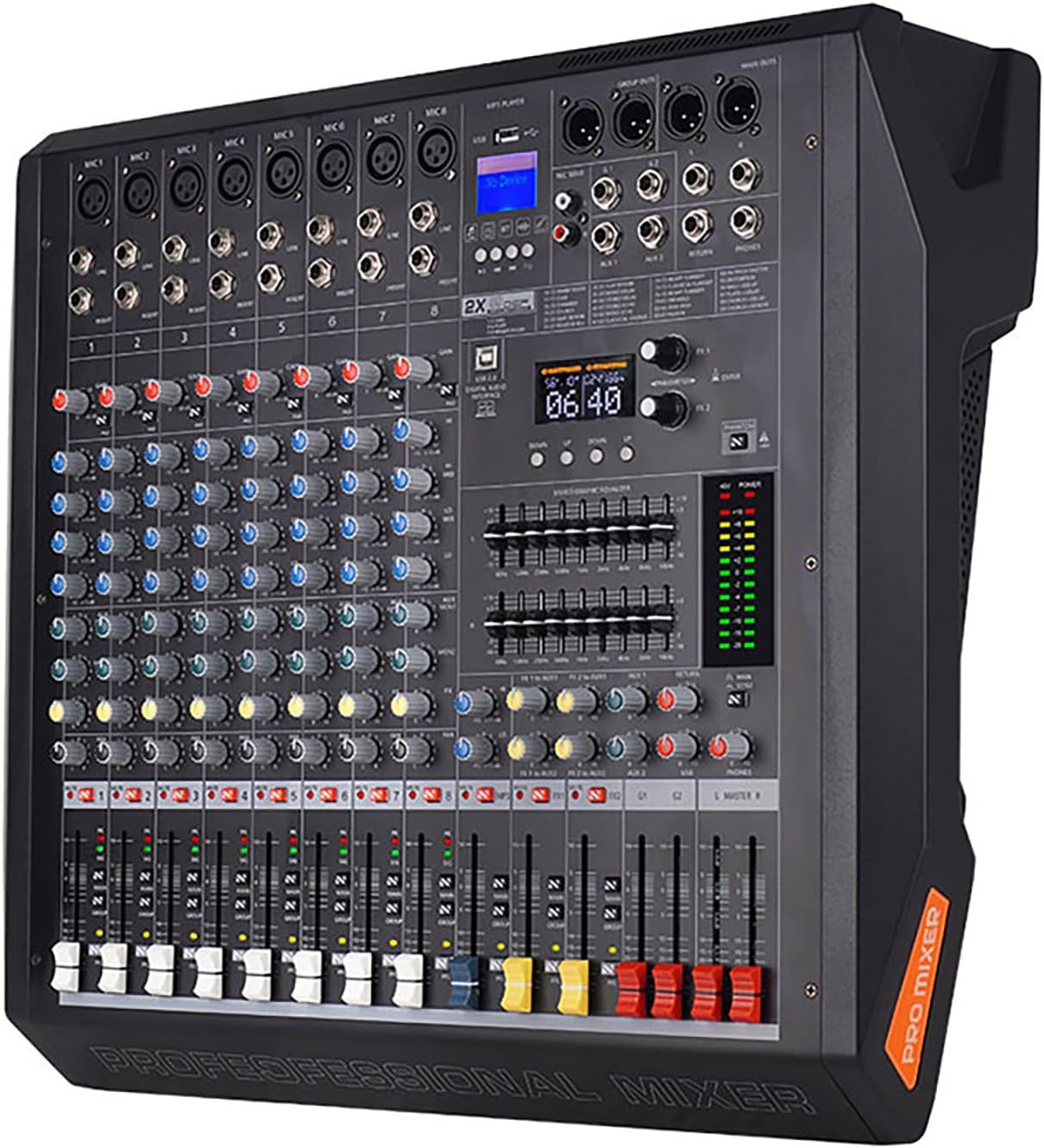 PM-8 Professional DJ Console 6 Channel Input Dual Output with 99bit dps Reverb Chip Bluetooth USB Recording and mp3 Playback for Stage, Bar, Studio (PM-8)