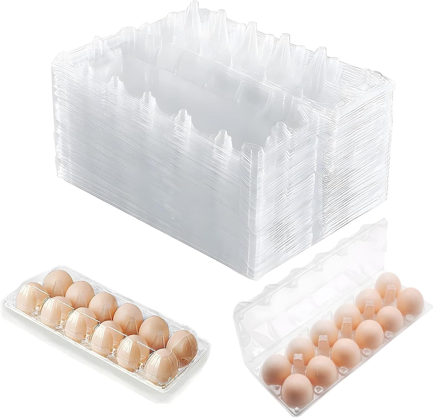 DYUEE 40 Pack Clear Egg Cartons 2x6 Grid Bulk Recyclable Eggs Boxes PET Cartons for 12 Chicken Eggs transparent Reusable Egg Trays for Farms, Markets, Camping, Family Storage & Display