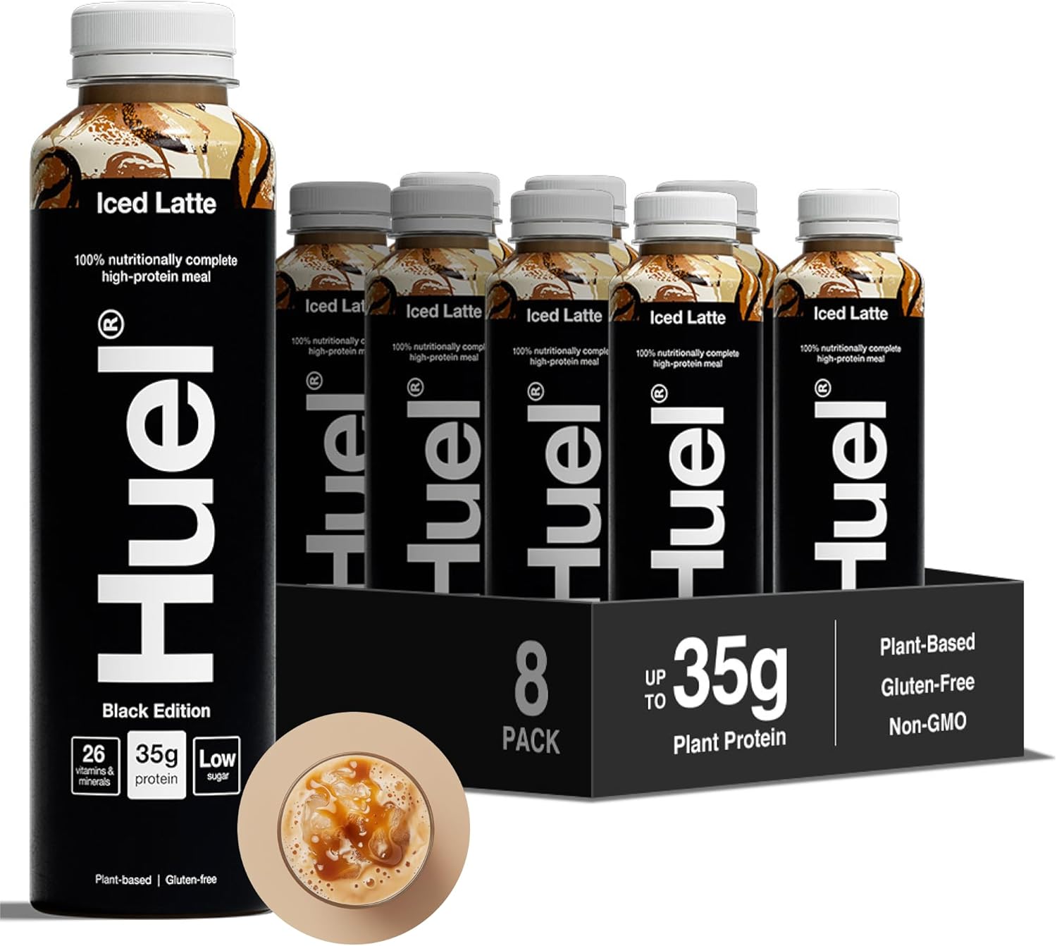 Huel Black Edition Ready-to-drink, 8 x 500ml Bottles, Protein Shakes, Iced Latte High, High Protein Drink, 35g Protein Per Bottle, Rich in Vitamin D, Fatty Acids, Calcium, Ready Meals