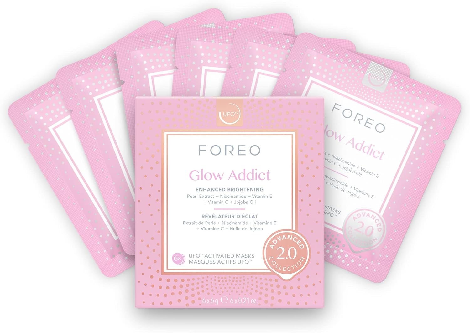 Glow Addict Advanced Collection 2.0 UFO-Activated Facial Mask, Hydrating Facial, Beauty & Personal Care, Vitamin C & Vitamin E, For All Skin Types & Dull Skin, Antiaging, 6 Pieces in Pack