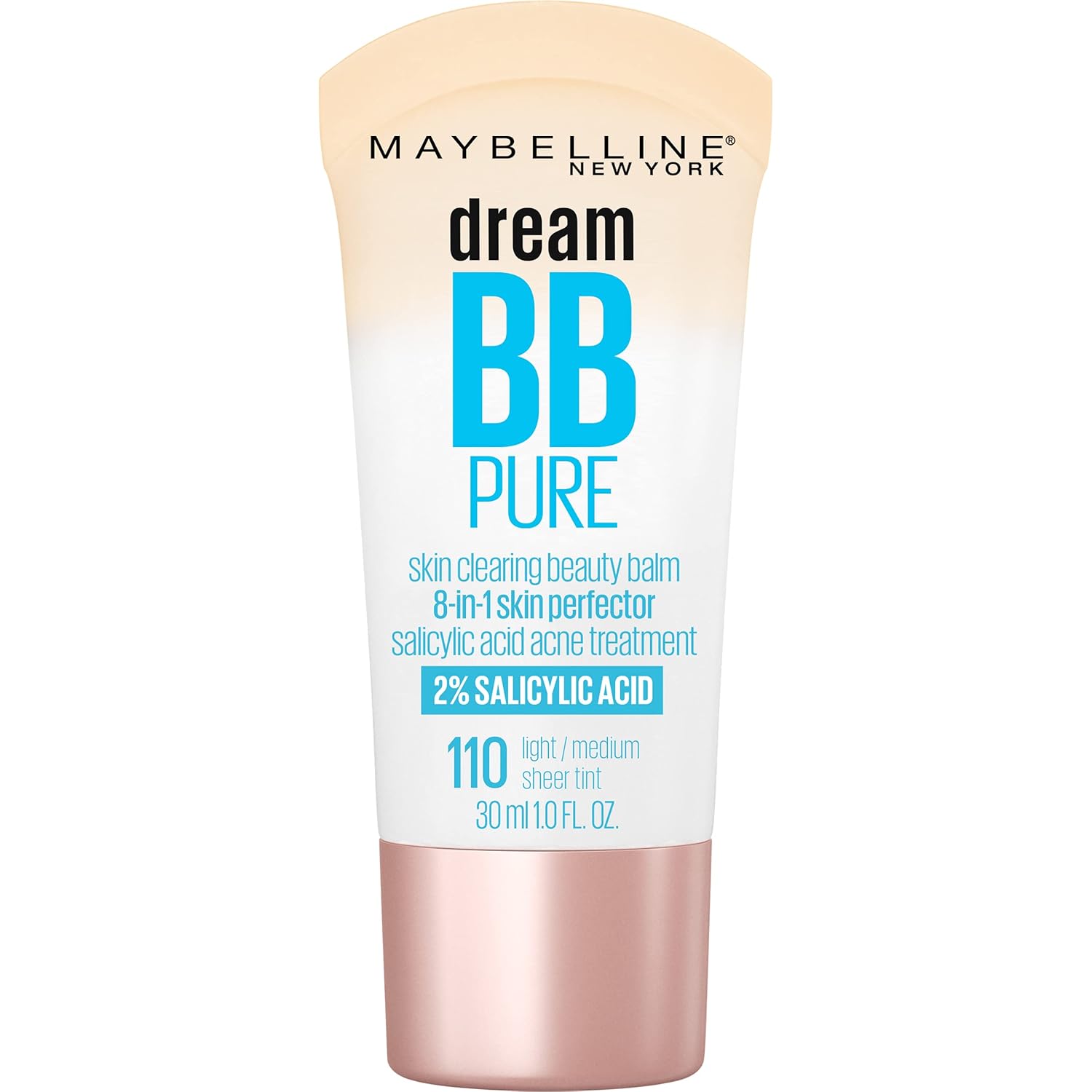 Maybelline Dream Pure Skin Clearing BB Cream, 8-in-1 Skin Perfecting Beauty Balm With 2% Salicylic Acid, Sheer Tint Coverage, Oil-Free, Light/Medium, 1 Count