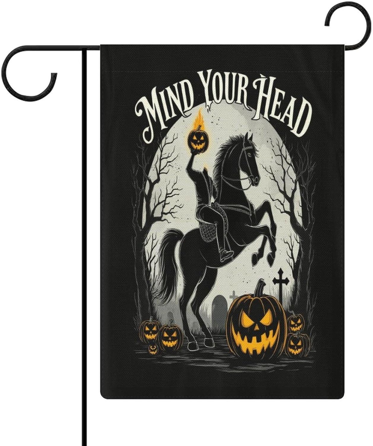 Halloween Night, Headless Horseman And Jack-o'-lantern Garden Flag 12 X 18 Inch Double Sided Burlap, Seasonal Floral Sign Yard Farmhouse Outdoor