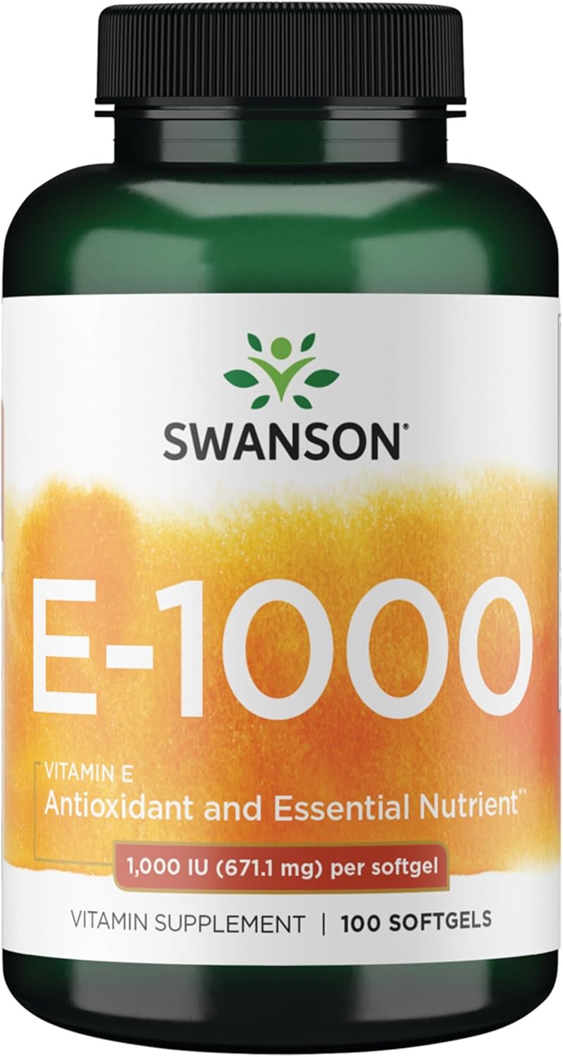 Swanson Vitamin E - Natural Vitamin Supplement Promoting Cardiovascular Health - Natural Formula Delivering Essential D-Alpha Tocopherols - (100 Softgels, 1000 IU Each)