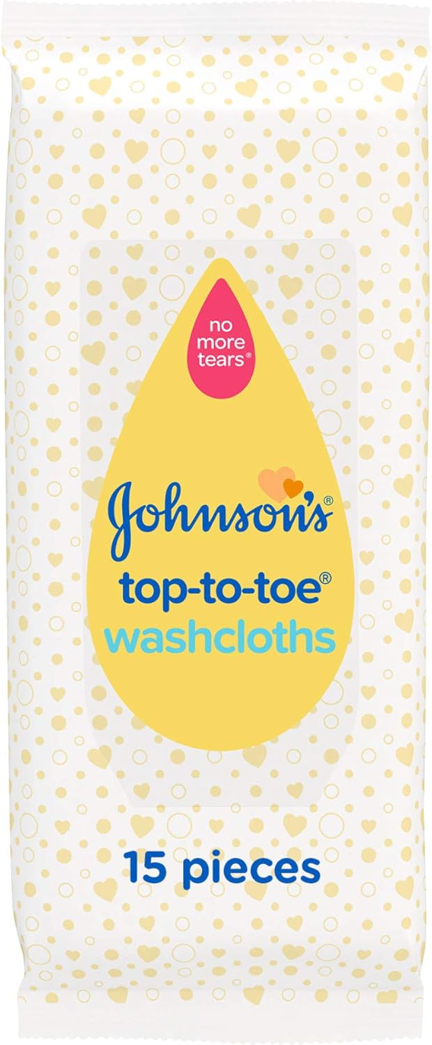 Johnson's Baby Top-To-Toe Washcloths 15 Pieces - Pre-Moistened Washcloths for Sensitive Skin